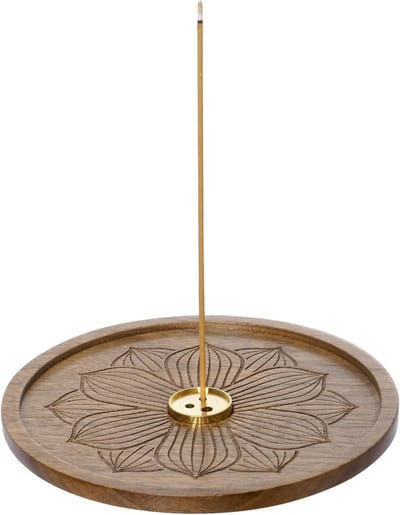 Houten wierookhouder met 3 gaten in lotusvorm voor meditatie, yoga en ontspanning - 12 x 12 x 2 cm