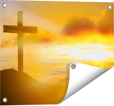 Gards Tuinposter Kruis van Jezus Christus bij Zonsondergang - 50x40 cm - Tuindoek - Tuindecoratie - Wanddecoratie buiten - Tuinschilderij