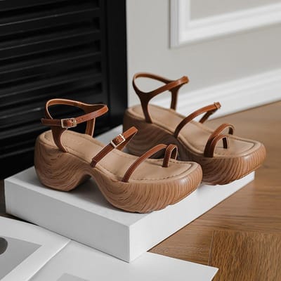 Dikke band Dikschoenige Teenslippers voor Dames In Zomer Nieuwe Romeinse Schoenen met Eén bandje Schoenen met Kleine Hoogteverhoging Sponscake Waterdichte Tafel 40 brown