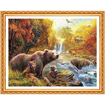 Diy Diamond Schilderen Borduurpakketten 5D Ronde Diamant Borduren Waterval Beer Diamant Handwerken 20X30CM beige