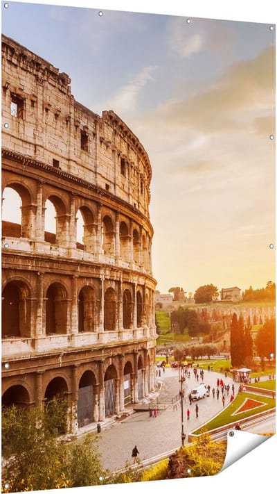 Gards Tuinposter Colosseum bij Zonsondergang in Ital�e - 120x180 cm - Tuindoek - Tuindecoratie - Wanddecoratie buiten - Tuinschilderij