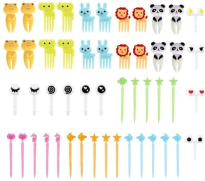 Dailygoods- Fruitvorken 50 Stuks - Cartoon-Vorken - Kunststof - Dierenvorm - Geschikt voor Kinderen - Voor Fruit/Cake/Desserts - Bento Vorken