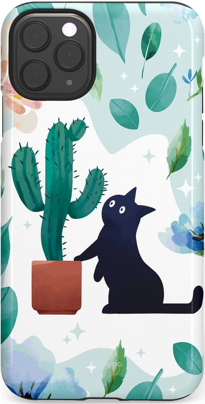 Casetastic hoesje geschikt voor Apple iPhone 11 Pro Max - Dubbellaagse bescherming - Cactuskat - Fashion Case - Lichtgrijs Turquoise Wit Mintgroen