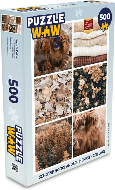 Puzzel Schotse hooglander - Herfst - Collage - Legpuzzel - Puzzel 500 stukjes