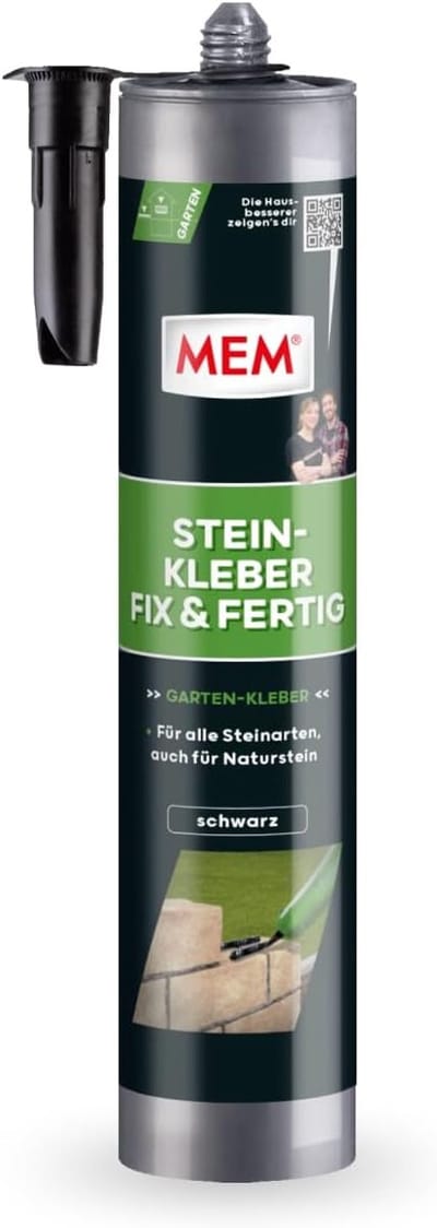 MEM Stone Adhesive Fix & Ready, Hoge aanvangshechting, snelle uitharding en zeer hoge eindsterkte, Voor alle soorten steen, Oplosmiddelvrij, 445 g patroon, Zwart