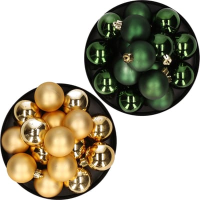 Kerstversiering kunststof kerstballen kleuren mix goud/ donkergroen 4 en 6 cm pakket van 80x stuks