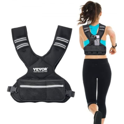 VEVOR Verstelbaar Gewichtvest 5-9,1 kg, met 6 Ironsand Gewichten & Reflecterende Streep, Trainingsset met Gewichtvest voor Mannen & Vrouwen, Trainingsapparaat voor Krachttraining en Hardlopen