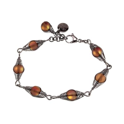 16 tot 19cm Armband Dames - RVS Zilverkleur - Visgraat Armband met Matbruine Kristallen - Bruine Armband - Verstelbaar