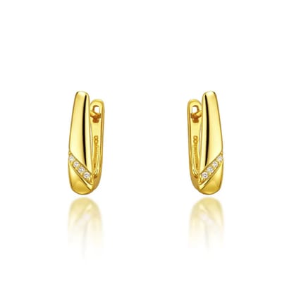 Goud Kleurig Oorbellen met Zirconia - Verguld Oorbellen - 18K Gold Plating - French Back - Zilver Oorbellen met 18K Plating - Echt Zilver