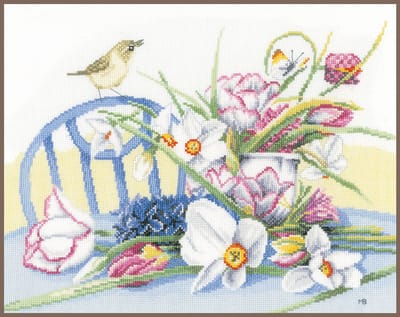 Lanarte Borduurpakket - Borduurset - Borduurpakket volwassenen - Telpakket kit - 36 x 28cm - Narcissen op tafel - Marjolein Bastin - PN-0147501
