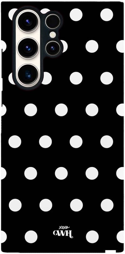 xoxo Wildhearts Polka Dots (Zwart) - Double Layer - Hoesje geschikt voor Samsung Galaxy S23 Ultra hoesje - Hard case met stippen patroon - Beschermhoes - Shockproof case - Stippatroon - Zwart / Wit