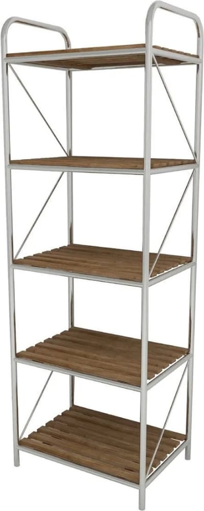 Keukentrolley - Keukenkast - Keukenrek Staand - Boekenkast - Badkamerrek - Handdoekenrek - Industrieel - Metaal - Zilver - Hout - Bruin- 53,5x35x160 cm