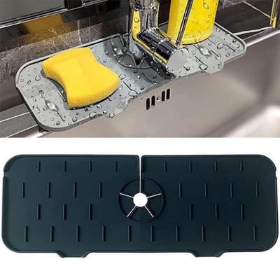 Siliconen Kraan Spatbescherming - Zwart - Siliconen Wastafel Kraan Spatvanger Mat - Kraanhandgreep - Druppelopvangbak - Wateropvangmat - Keukengadgets Spoelaccessoires voor aanrecht