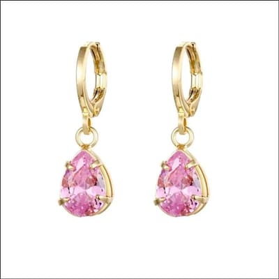 Aramat Jewels | Oorringen | Zilveren Goudvergulde Oorringen | Druppel-Roze-Zirkonia-10x8mm | |12mm | | | Verkleurd niet