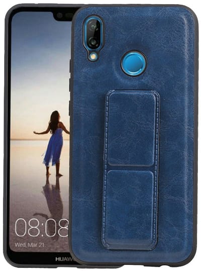 Grip Stand Hardcase Backcover - Telefoonhoesje - Achterkant Hoesje - Geschikt voor Huawei P20 Lite - Blauw