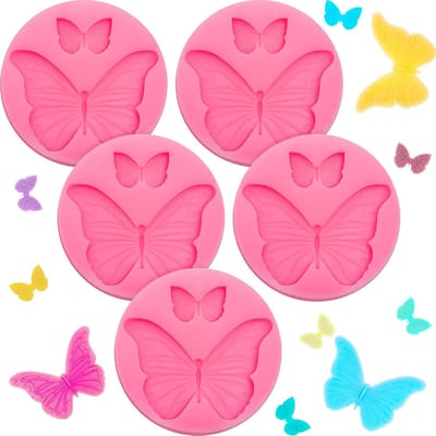 Daity 5-delige mini-vlinder siliconen mallenset - schattige vlinderdecoraties voor cupcakes van fondant - mallen voor chocolade - snoep - hars en epoxyhars - geschikt voor suikerdecoratie - taartdecoratie - polymeerklei en zeepknutselwerk (roze)