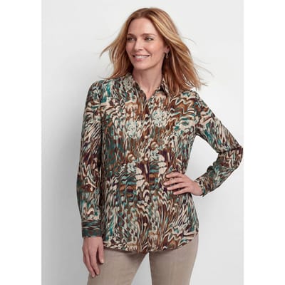 Overhemdblouse van zuivere viscose - grijsgroen / gedess. - Gr. 42 van Goldner Fashion