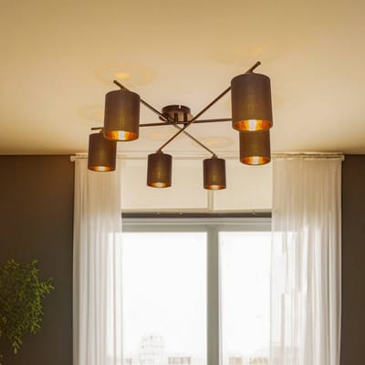 Lindby - plafondlamp - 6lichts - staal, stof - H: 19.5 cm - E14 - zwart, goud, nikkel