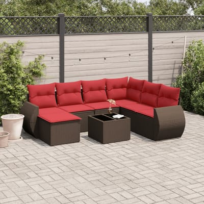 vidaXL - 8-delige - tuinbankset - met - kussens, - bruin - polyrotan