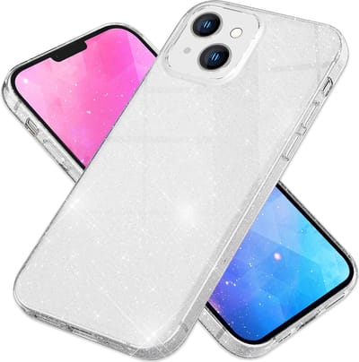 Casemania Hoesje Geschikt voor Apple iPhone 15 Zilver - Glitter Back Cover