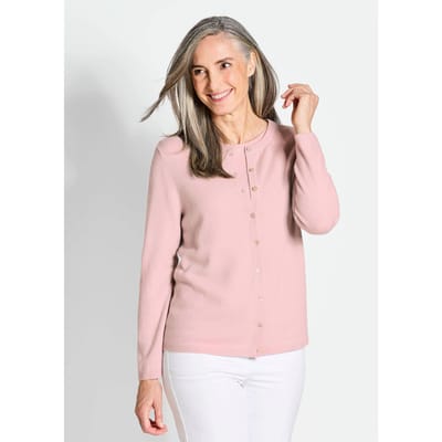 Tricot jasje van kasjmier met ronde hals - rosé - Gr. 44 van Goldner Fashion