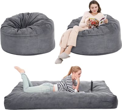 Queen Size Vloermatras - Voor Woonkamer & Zithoek - Oprolbaar Converteerbaar - Dikker Kussen met Wasbare Corduroy Hoes - Light Grijs-Full Size
