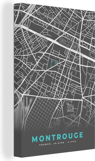 Canvas Schilderij Montrouge - Frankrijk - Plattegrond - Kaart - Stadskaart - 20x30 cm - Wanddecoratie