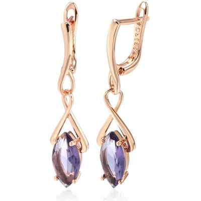 Paarse Natuurlijke Zirconia Lange Hangende Oorbellen Voor Vrouwen Mode Rose Goud Ruit Accessoires Bruiloft Dagelijkse Sieraden beige