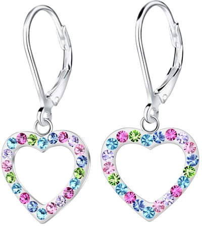 Joy|S - Zilveren hartje oorbellen - gekleurde kristalletjes - hartje: 15 x 14 mm - leverback sluiting