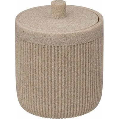 5Five Wattendispenser - zandkleur - rustiek - polyresin - 10 x 12 cm - wattenpot - watjes dispenser