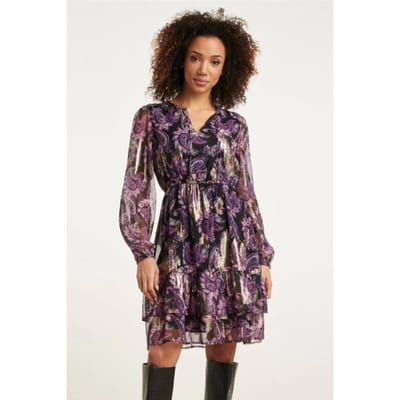 Smashed Lemon 24802 paarse paisley jurk met en jacquard |