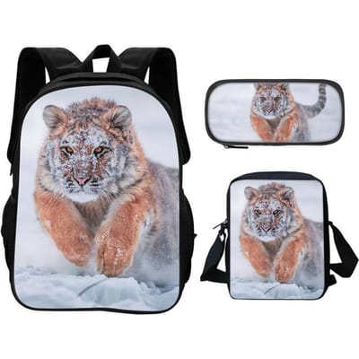 Sac à dos sac à crayons sac bandoulière tigre le plus vendu set de 3 pièces imprimé animalier tendance meilleur cadeau pour garçons ou filles pour l'école l'anniversaire