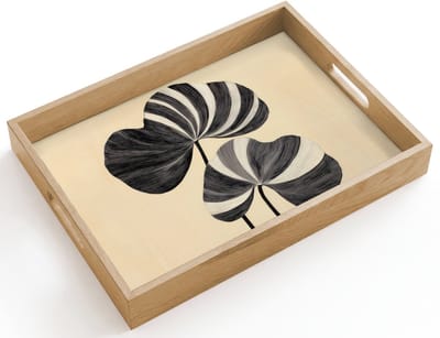 Dienblad hout 40x30 cm - Schootdienblad - Zwart - Bladeren - Strepen - Minimalistisch - Borrelplank rechthoek - Plateau dienbladen