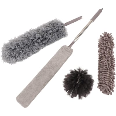 6 Stuks 1 Set Microfiber Stofdoek Telescopische Stang Wasbare Spinnenwebdoek Stofdoekset voor Plafondhoek gray