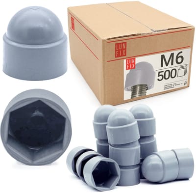 LUN FIX - Schroefkap - Zeskant Dekking - M06 - 500 Stuks - Grijs - Beschermkappen