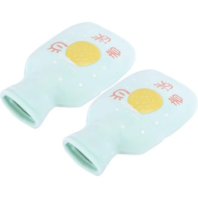 2 stuks Cartoon Rubber Flanel Heetwaterkruik Dikke Warmwaterzak 350 ml (Groen) white
