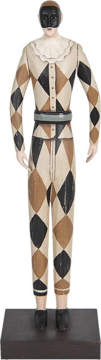 Clayre & Eef Beeld Harlekijn 45 cm Zwart Beige Kunststof Ruiten Woonaccessoires