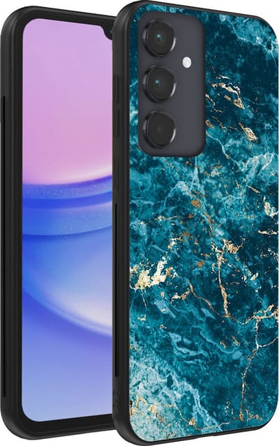 Smartphonica Telefoonhoesje geschikt voor Samsung Galaxy A15 met marmer opdruk - TPU backcover case marble design - Blauw geschikt voor Samsung Galaxy A15