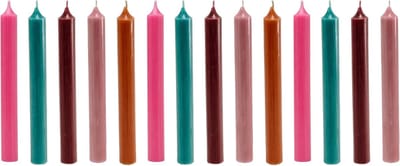 Cactula gekleurde dinerkaarsen dinerkaars kaars kaarsen 2.1 x 19,5 cm Kleur Bold Statement - Neon Pink - Rood - Turquoise - Orange 14 stuks