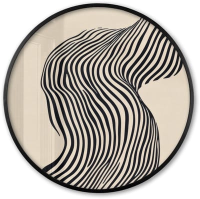Poster in lijst Rond - Fotolijst 60x60 cm - Posters - Golvend - Lijnen - Abstract - Silhouet - Ronde posterlijst zwart - Decoratie - Wanddecoratie woonkamer - Muurdecoratie slaapkamer