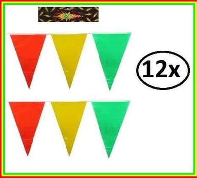 12x Vlaggenlijn rood/geel/groen 10m -vlaglijn carnaval thema feest kleur vlag lijn festival