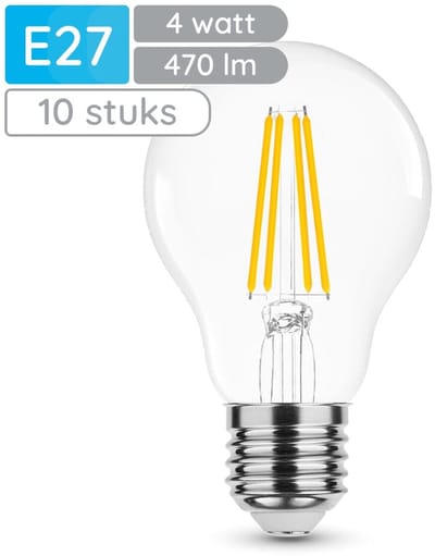 Modee E27 LED Lamp 4W - 470lm - 2700K - Warm Wit - LED Filament Globe A60 - Vervangt 40W Halogeen Gloeilamp -10 stuks
