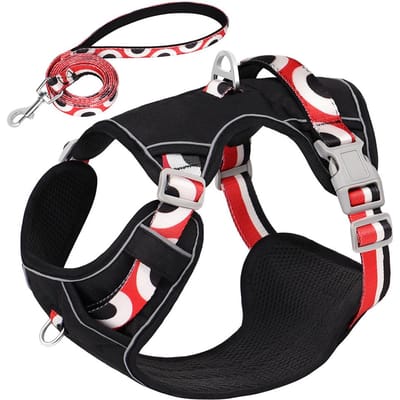 Reflecterend Hondentuig Lijn Set Anti-Trek Nylon Hondentuigen Met Controlehandvat Huisdierenlijn voor Middelgrote Grote Honden Verstelbaar S black