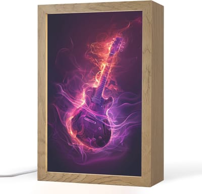 Nachtlampje 20x30 cm - Kinder lampje - Gitaar - Muziek - Rook - Paars - Tafellamp kinderkamer - Slaapkamer lamp - Bedlamp kinderen - Kinderlampje stopcontact - Wandlamp babykamer - Nachtlampjes