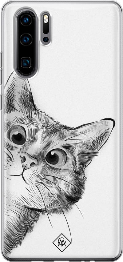 Casimoda® hoesje - Geschikt voor Huawei P30 Pro - Peekaboo - Siliconen/TPU - Soft Case - Zwart - Kat