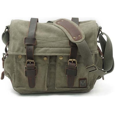 Euro-Amerikaanse Vintage Canvas Crazy Horse Leer Grote Capaciteit Messenger Bag Meerdere Zakken Waterdicht Heren Casual Schoudertas groen