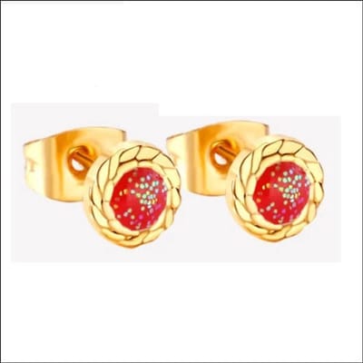 Aramat Jewels | Oorbellen | Glitter Oorbellen van Roestvrij Staal | Goudkleurig / Rood | | | | Kinderen, Volwassenen | Verkleurd niet