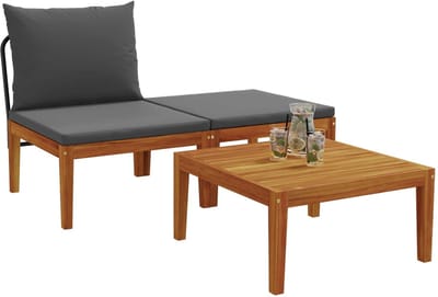 vidaXL - 3 - st - Tuin - Lounge - Set - met - Kussens - Massief - acaciahout - & - touw