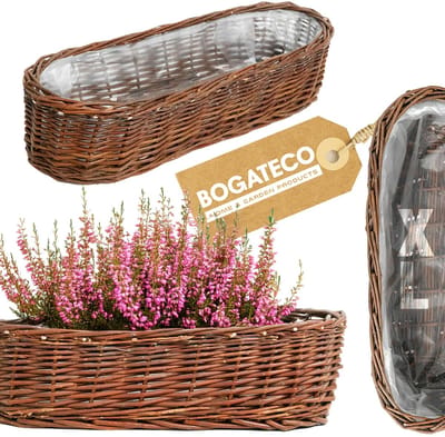 BOGATECO Wicker bloempot | Handgemaakte rieten bloempot van wilg, langwerpige rieten mand, 1 stuk - maat XL