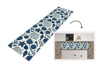 Keukenloper - Loper keuken - Schelpen - Strand - Blauw - Patroon - 200x50 cm - Keukenloper vinyl